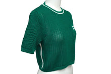 画像をギャラリービューアに読み込む, 極美品 MIUMIU ミュウミュウ ニット セーター カットソー 編み 2023年SS コットン グリーン ホワイト 36 中古 62235