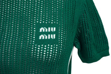 画像をギャラリービューアに読み込む, 極美品 MIUMIU ミュウミュウ ニット セーター カットソー 編み 2023年SS コットン グリーン ホワイト 36 中古 62235