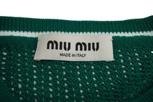 画像をギャラリービューアに読み込む, 極美品 MIUMIU ミュウミュウ ニット セーター カットソー 編み 2023年SS コットン グリーン ホワイト 36 中古 62235