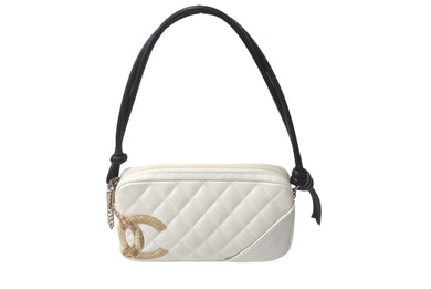 CHANEL シャネル ポーチ ハンドバッグ カンボンライン ココマーク A25171 9番台 ホワイト ラムスキン 美品 中古 62243