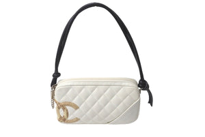 CHANEL シャネル ポーチ ハンドバッグ カンボンライン ココマーク A25171 9番台 ホワイト ラムスキン 美品 中古 62243