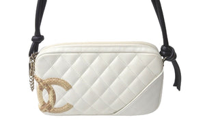 CHANEL シャネル ポーチ ハンドバッグ カンボンライン ココマーク A25171 9番台 ホワイト ラムスキン 美品 中古 62243