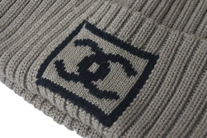 極美品 CHANEL シャネル スポーツライン ニットキャップ ココマーク ウール ベージュ 中古 62244