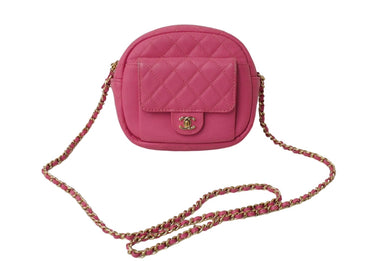 CHANEL シャネル チェーンショルダーバッグ ココマーク マトラッセ 27番台 キャビアスキン ピンク ゴールド金具 美品 中古 62250
