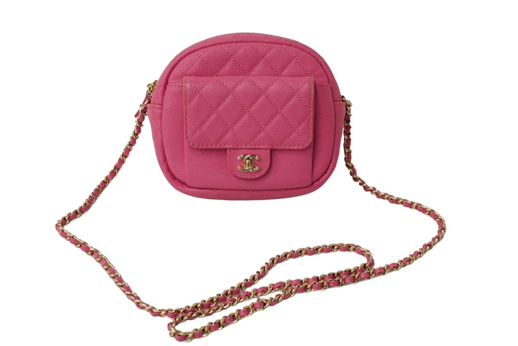CHANEL シャネル チェーンショルダーバッグ ココマーク マトラッセ 27番台 キャビアスキン ピンク ゴールド金具 美品 中古 62250