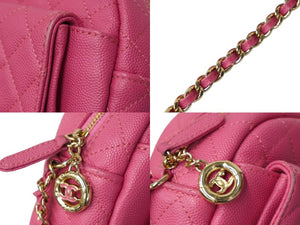 CHANEL シャネル チェーンショルダーバッグ ココマーク マトラッセ 27番台 キャビアスキン ピンク ゴールド金具 美品 中古 62250