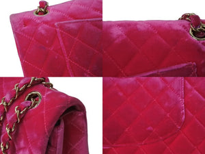 CHANEL シャネル ベロアマトラッセ25 Wフラップ Wチェーンショルダーバッグ ピンク 21番台 ゴールド金具 美品 中古 62254