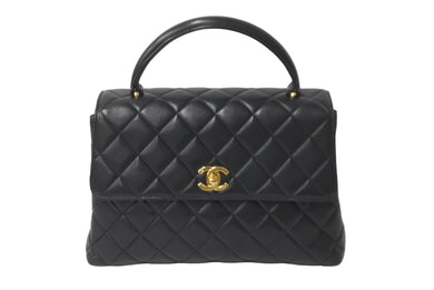 極美品 CHANEL シャネル ケリー型 ハンドバッグ トップハンドル 4番台 ラムスキン ブラック ゴールド金具 中古 62259