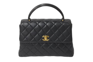 極美品 CHANEL シャネル ケリー型 ハンドバッグ トップハンドル 4番台 ラムスキン ブラック ゴールド金具 中古 62259