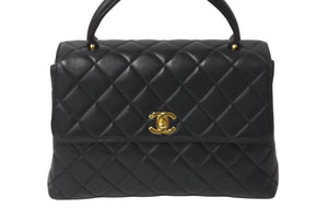 極美品 CHANEL シャネル ケリー型 ハンドバッグ トップハンドル 4番台 ラムスキン ブラック ゴールド金具 中古 62259