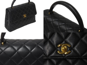 極美品 CHANEL シャネル ケリー型 ハンドバッグ トップハンドル 4番台 ラムスキン ブラック ゴールド金具 中古 62259