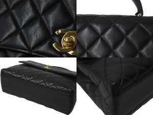 極美品 CHANEL シャネル ケリー型 ハンドバッグ トップハンドル 4番台 ラムスキン ブラック ゴールド金具 中古 62259