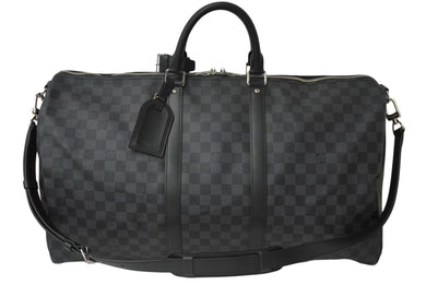 新品同様 LOUIS VUITTON ルイヴィトン ボストンバッグ キーポルバンドリエール55 ダミエ グラフィット N41413 ブラック シルバー金具 中古 62260