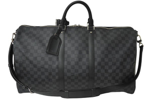 新品同様 LOUIS VUITTON ルイヴィトン ボストンバッグ キーポルバンドリエール55 ダミエ グラフィット N41413 ブラック シルバー金具 中古 62260
