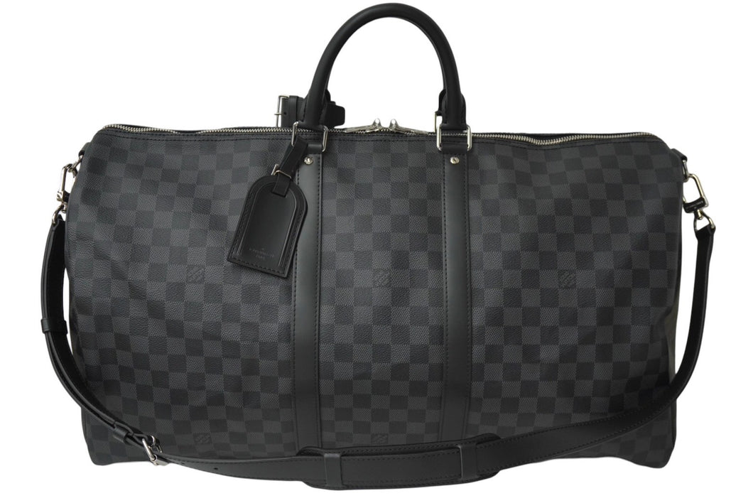 新品同様 LOUIS VUITTON ルイヴィトン ボストンバッグ キーポルバンドリエール55 ダミエ グラフィット N41413 ブラック シルバー金具 中古 62260