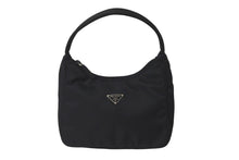 画像をギャラリービューアに読み込む, PRADA プラダ ホーボー ハンドバッグ MV515 トライアングルロゴ ブラック ナイロン シルバー金具 美品 中古 62262 