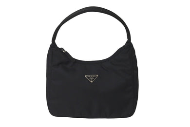 PRADA プラダ ホーボー ハンドバッグ MV515 トライアングルロゴ ブラック ナイロン シルバー金具 美品 中古 62262 