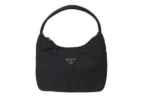 PRADA プラダ ホーボー ハンドバッグ MV515 トライアングルロゴ ブラック ナイロン シルバー金具 美品 中古 62262 
