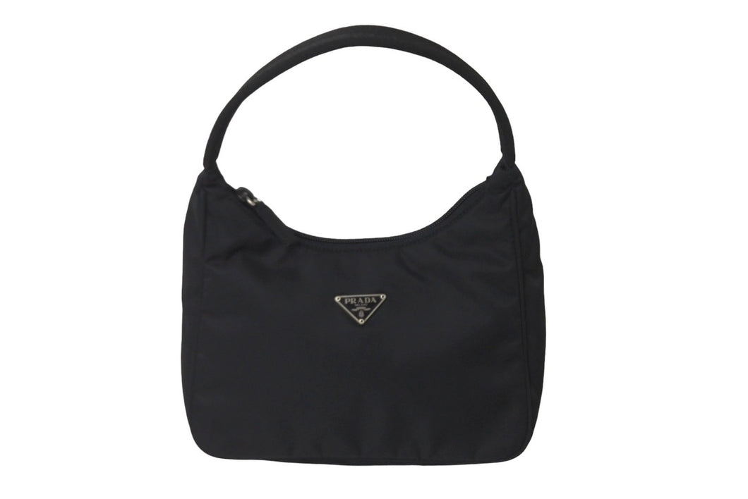 PRADA プラダ ホーボー ハンドバッグ MV515 トライアングルロゴ ブラック ナイロン シルバー金具 美品 中古 62262 