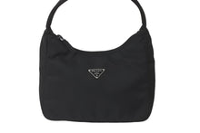 画像をギャラリービューアに読み込む, PRADA プラダ ホーボー ハンドバッグ MV515 トライアングルロゴ ブラック ナイロン シルバー金具 美品 中古 62262 