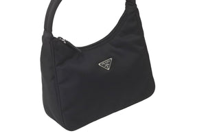 PRADA プラダ ホーボー ハンドバッグ MV515 トライアングルロゴ ブラック ナイロン シルバー金具 美品 中古 62262 