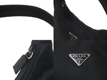 画像をギャラリービューアに読み込む, PRADA プラダ ホーボー ハンドバッグ MV515 トライアングルロゴ ブラック ナイロン シルバー金具 美品 中古 62262 