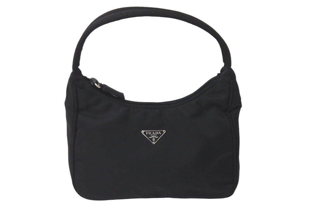 PRADA プラダ ハンドバッグ ホーボー MV515 トライアングルロゴ ブラック ナイロン シルバー金具 美品 中古 62273