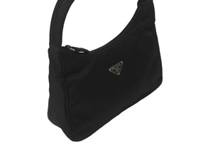PRADA プラダ ハンドバッグ ホーボー MV515 トライアングルロゴ ブラック ナイロン シルバー金具 美品 中古 62273