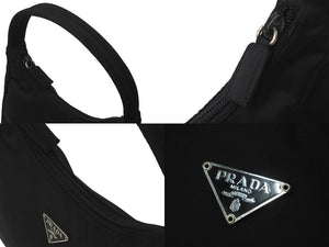 PRADA プラダ ハンドバッグ ホーボー MV515 トライアングルロゴ ブラック ナイロン シルバー金具 美品 中古 62273