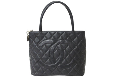 CHANEL シャネル 復刻トートバック A01804 8番台 キャビアスキン ブラック シルバープレート 美品 中古 62274