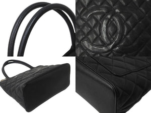 CHANEL シャネル 復刻トートバック A01804 8番台 キャビアスキン ブラック シルバープレート 美品 中古 62274