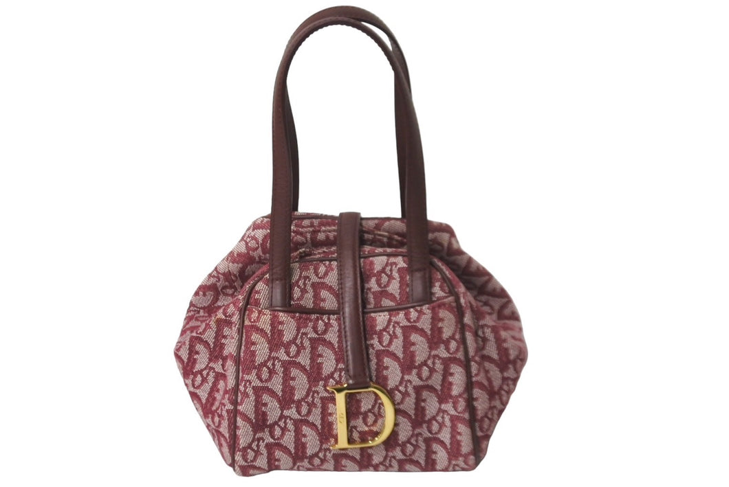 Christian Dior クリスチャンディオール ハンドバッグ トロッター柄 キャンバス レザー ゴールド金具 美品 中古 62275