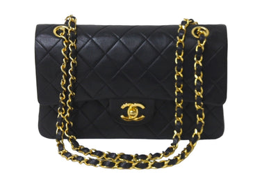 CHANEL シャネル Wフラップ マトラッセ チェーン ショルダーバッグ 23cm 1番台 ラムスキン ブラック ゴールド金具 美品 中古 62277