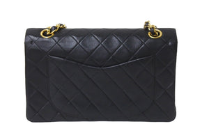 CHANEL シャネル Wフラップ マトラッセ チェーン ショルダーバッグ 23cm 1番台 ラムスキン ブラック ゴールド金具 美品 中古 62277