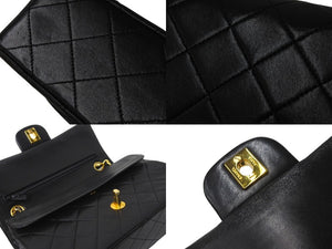 CHANEL シャネル Wフラップ マトラッセ チェーン ショルダーバッグ 23cm 1番台 ラムスキン ブラック ゴールド金具 美品 中古 62277