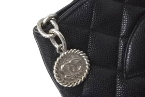 極美品 CHANEL シャネル 復刻トートバック A01804 15番台 キャビアスキン ブラック シルバープレート 中古 62280