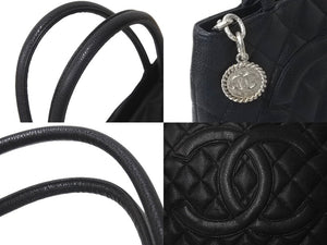 極美品 CHANEL シャネル 復刻トートバック A01804 15番台 キャビアスキン ブラック シルバープレート 中古 62280