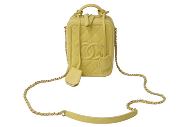 極美品 CHANEL シャネル CCフィリグリー ヴァーティカルチェーンショルダー ランダム キャビア イエロー ゴールド金具 中古 62296