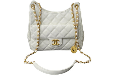 極美品 CHANEL シャネル チェーンショルダーバッグ AS3693 キャビアスキン ホワイト ゴールド金具 中古 62298
