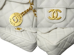 極美品 CHANEL シャネル チェーンショルダーバッグ AS3693 キャビアスキン ホワイト ゴールド金具 中古 62298