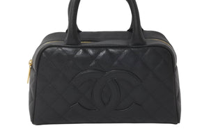 極美品 CHANEL シャネル ミニボストンバッグ キャビアスキン ブラック 8番台 A20996 ゴールド金具 中古 62301