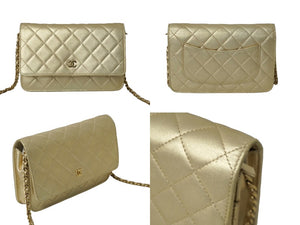 極美品 CHANEL シャネル チェーンショルダーバック ココマーク ラムスキン グリーン ゴールド金具 中古 62305