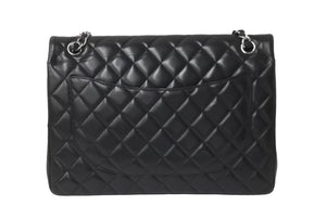 CHANEL シャネル Wフラップチェーンショルダーバッグ デカマトラッセ 33cm 18番台 ラムスキン ブラック シルバー 美品 中古 62304