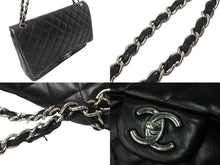 Load image into Gallery viewer, CHANEL シャネル Wフラップチェーンショルダーバッグ デカマトラッセ 33cm 18番台 ラムスキン ブラック シルバー 美品 中古 62304