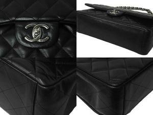 CHANEL シャネル Wフラップチェーンショルダーバッグ デカマトラッセ 33cm 18番台 ラムスキン ブラック シルバー 美品 中古 62304