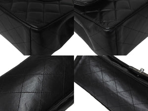 CHANEL シャネル Wフラップチェーンショルダーバッグ デカマトラッセ 33cm 18番台 ラムスキン ブラック シルバー 美品 中古 62304
