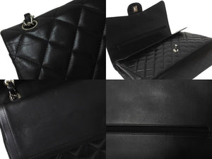 CHANEL シャネル Wフラップチェーンショルダーバッグ デカマトラッセ 33cm 18番台 ラムスキン ブラック シルバー 美品 中古 62304
