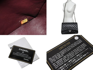 CHANEL シャネル Wフラップチェーンショルダーバッグ デカマトラッセ 33cm 18番台 ラムスキン ブラック シルバー 美品 中古 62304