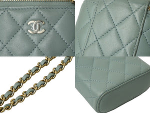 極美品 CHANEL シャネル チェーンショルダーバック ココマーク ラムスキン グリーン ゴールド金具 中古 62305