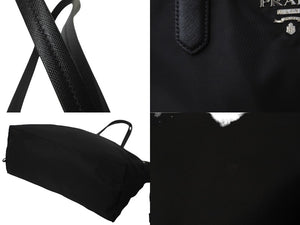 PRADA プラダ トートバッグ 肩掛け BR4001 ナイロン テスート レザー ブラック ピンク シルバー金具 美品 中古 62307 